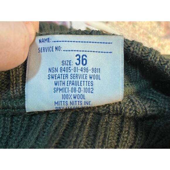 VTG DSCP Valor Collection Military Sweater Size 36 Army Green Elbow Patches - Picture 7 of 8